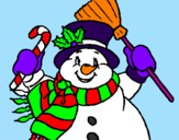 Desenho Boneco de neve com cachecol pintado por papai noel ana clara