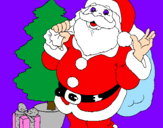 Desenho Santa Claus e uma árvore de natal pintado por aline