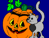 Desenho Abóbora e gato pintado por barbara souza