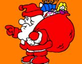 Desenho Pai Natal com o saco de presentes pintado por natal