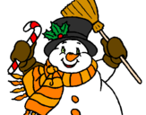 Desenho Boneco de neve com cachecol pintado por re