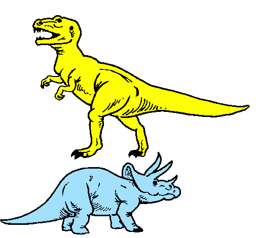Desenho Tricerátopo e tiranossauro rex pintado por sophia