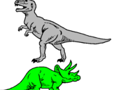 Desenho Tricerátopo e tiranossauro rex pintado por thomas