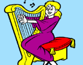 Desenho Mulher a tocar harpa pintado por ana caroline