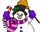 Desenho Boneco de neve com cachecol pintado por re