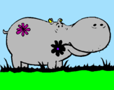 Desenho Hipopótamo com flores pintado por naty