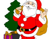 Desenho Santa Claus e uma árvore de natal pintado por Papai Noel