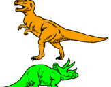 Desenho Tricerátopo e tiranossauro rex pintado por JEREMIAS