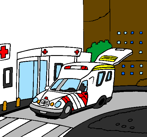 Desenho Ambulância no hospital pintado por gabriel feitosa