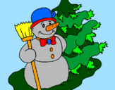 Desenho Boneco de neve e árvore de natal pintado por bezinho
