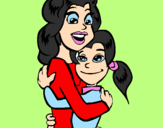 Desenho Mãe e filha abraçaram pintado por ingrid janaina