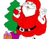 Desenho Santa Claus e uma árvore de natal pintado por papai noel