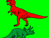 Desenho Tricerátopo e tiranossauro rex pintado por Tiago