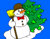 Desenho Boneco de neve e árvore de natal pintado por laura