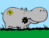 Desenho Hipopótamo com flores pintado por sandro