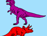 Desenho Tricerátopo e tiranossauro rex pintado por topi