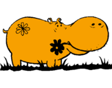 Desenho Hipopótamo com flores pintado por Filipe Vieira