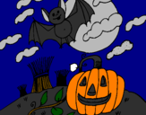 Desenho Paisagem Halloween pintado por alice monteiro