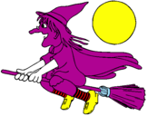 Desenho Bruxa em vassoura voadora pintado por amanda
