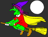 Desenho Bruxa em vassoura voadora pintado por DIDI