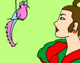 Desenho Mulher e pássaro pintado por **Letícia **