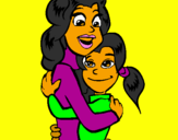 Desenho Mãe e filha abraçaram pintado por PALOMA E MAE