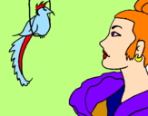 Desenho Mulher e pássaro pintado por gate