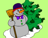 Desenho Boneco de neve e árvore de natal pintado por ana