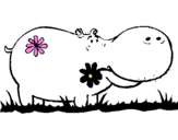 Desenho Hipopótamo com flores pintado por ttt
