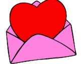 Desenho Coração num envelope pintado por envlope com coraçao