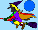Desenho Bruxa em vassoura voadora pintado por waleria ok