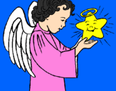 Desenho Anjo e estrela pintado por FERNANDINHA