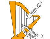 Desenho Harpa, flauta e trompeta pintado por harpa