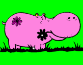 Desenho Hipopótamo com flores pintado por Adriana Gomes