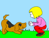 Desenho Menina e cão a brincar pintado por beatriz
