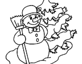 Desenho Boneco de neve e árvore de natal pintado por Maria