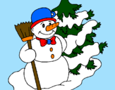 Desenho Boneco de neve e árvore de natal pintado por Rita