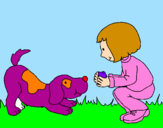 Desenho Menina e cão a brincar pintado por Leticia