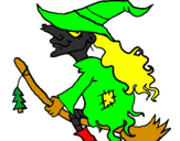 Desenho Bruxa em vassoura voadora pintado por thiago e deus