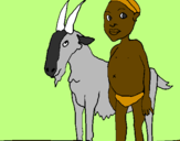 Desenho Cabra e criança africana pintado por Eduardo