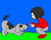 Desenho Menina e cão a brincar pintado por Júlia 