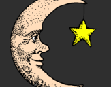 Desenho Lua e estrela pintado por Jordana