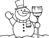 Desenho boneco de neve com vassoura pintado por ggg