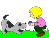 Desenho Menina e cão a brincar pintado por kenia