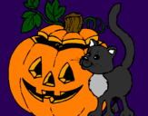 Desenho Abóbora e gato pintado por Acyne
