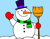 Desenho boneco de neve com vassoura pintado por **Beatriz**
