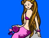 Desenho Sereia com caramujo pintado por lady gaga