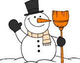 Desenho boneco de neve com vassoura pintado por eduarda