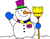 Desenho boneco de neve com vassoura pintado por frederico
