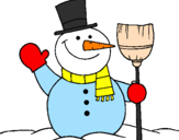 Desenho boneco de neve com vassoura pintado por ber
